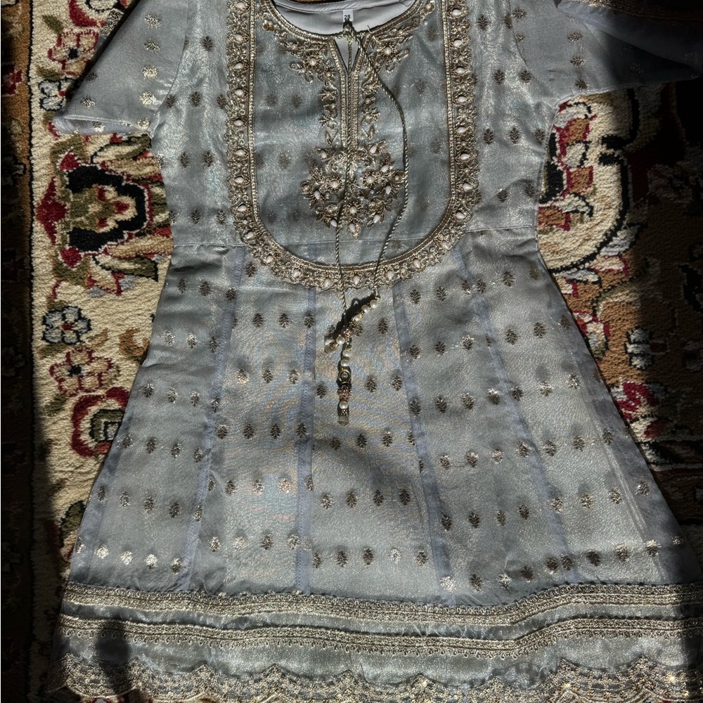 Elegant gray and Gold Embroidered Outfit - Picture 5 of 5